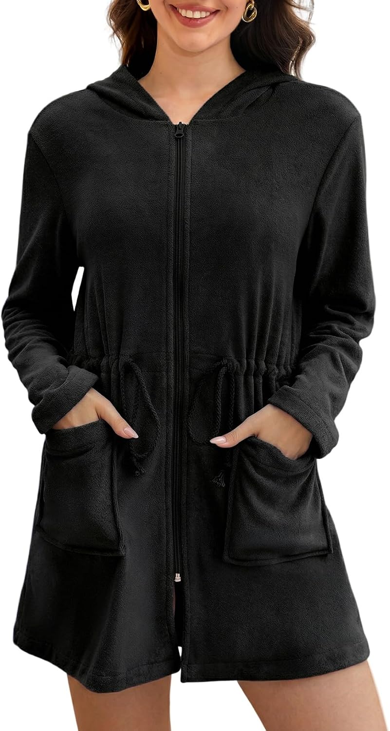 Gihuo Womens Terry Cloth Cover Up Long Sleeve Swimsuit Coverup Hooded Beach Robes
