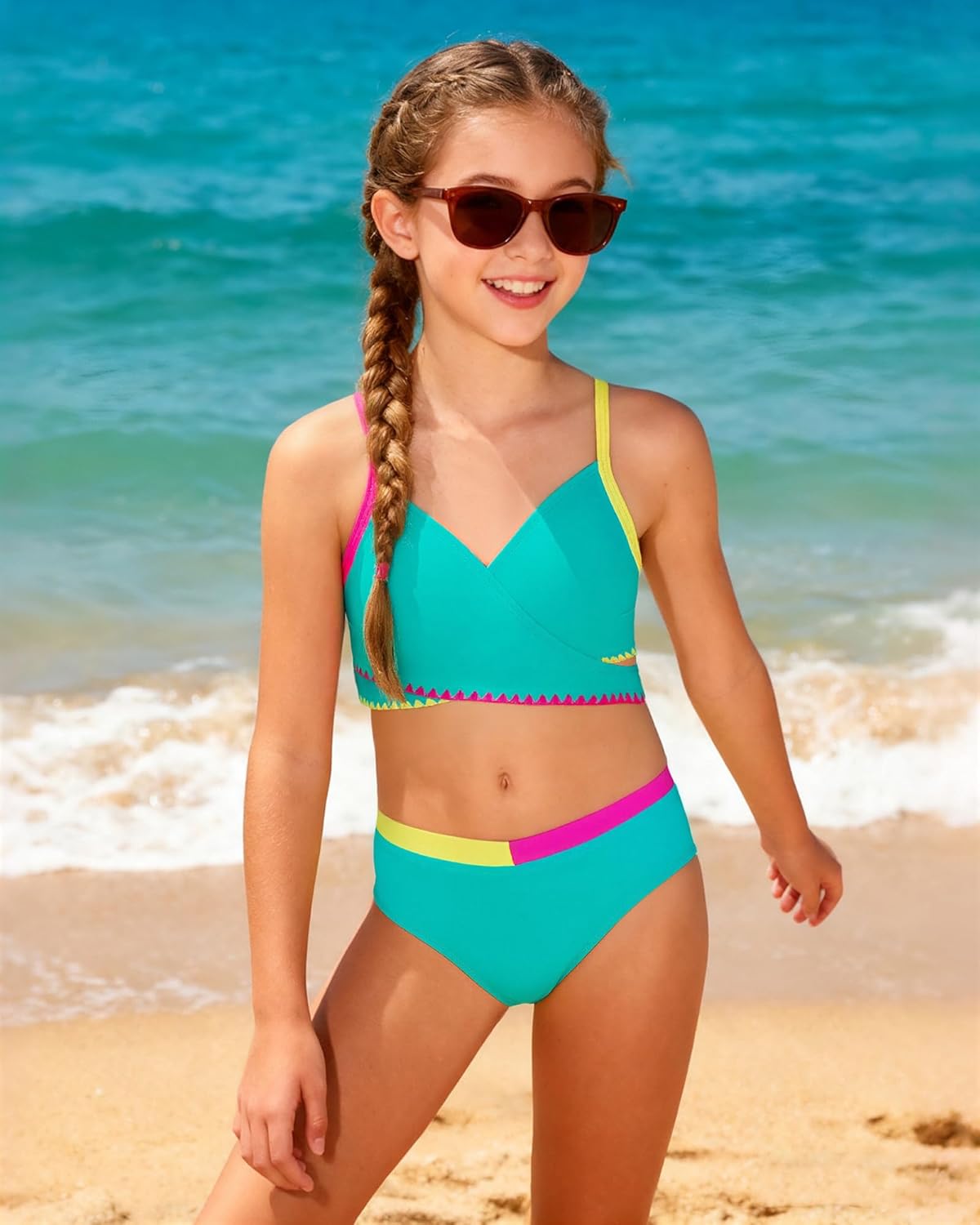 Redair Girls' 2 Piece Bikini Swimsuits Adjustable Straps with Chest Pad Girls Bathing Suit for 7-16 Years - Image 2