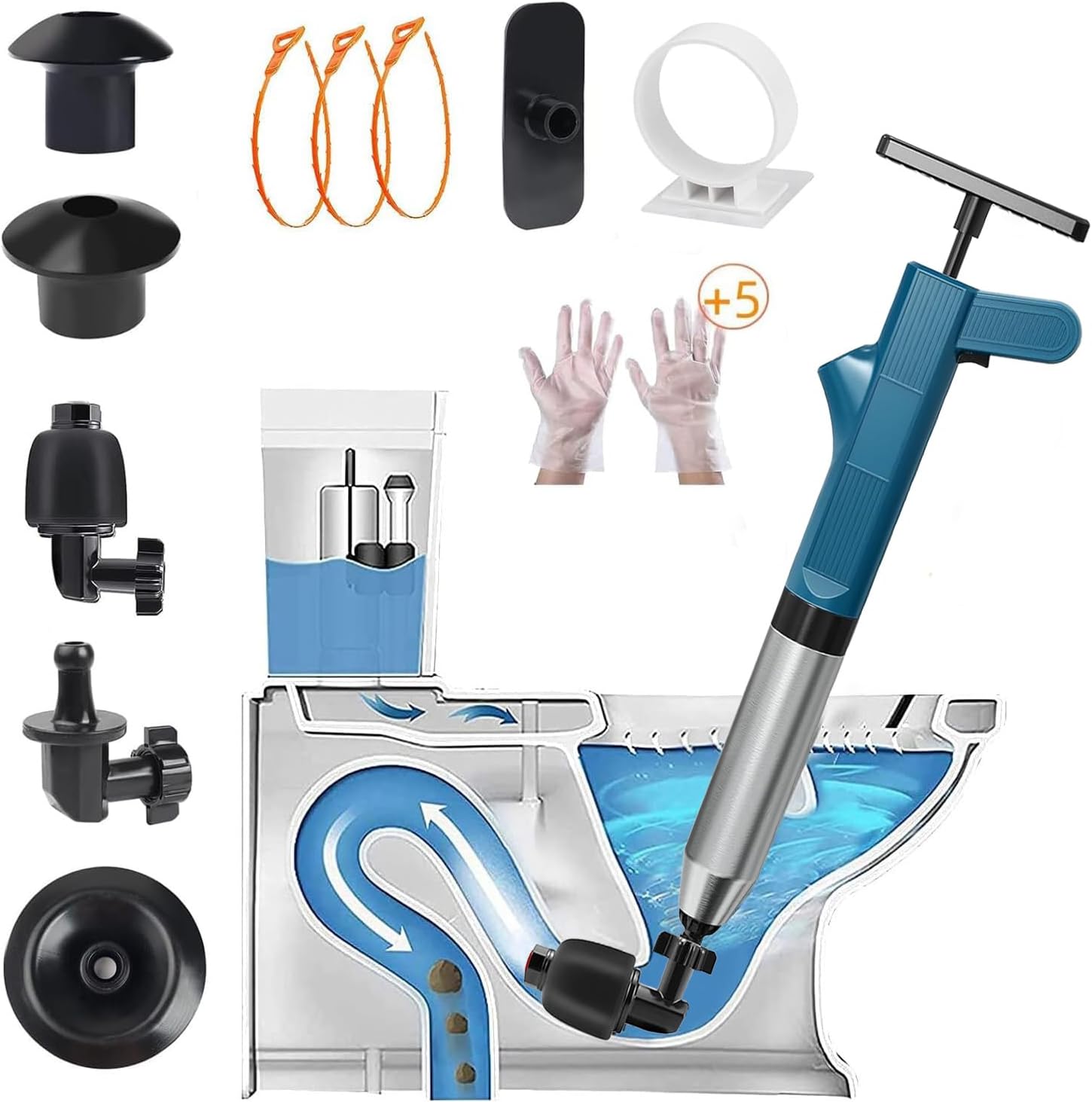 FTKINGDER Air Toilet Plunger,Drain Clog Remover Tools,High Pressure Drain Blaster Gun with