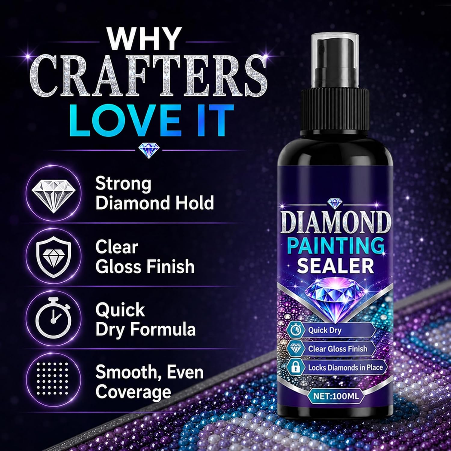 100ml Diamond Painting Sealer Spray, Quick Dry Gloss Clear Coat for DIY Art Craft Projects Protection (5)
