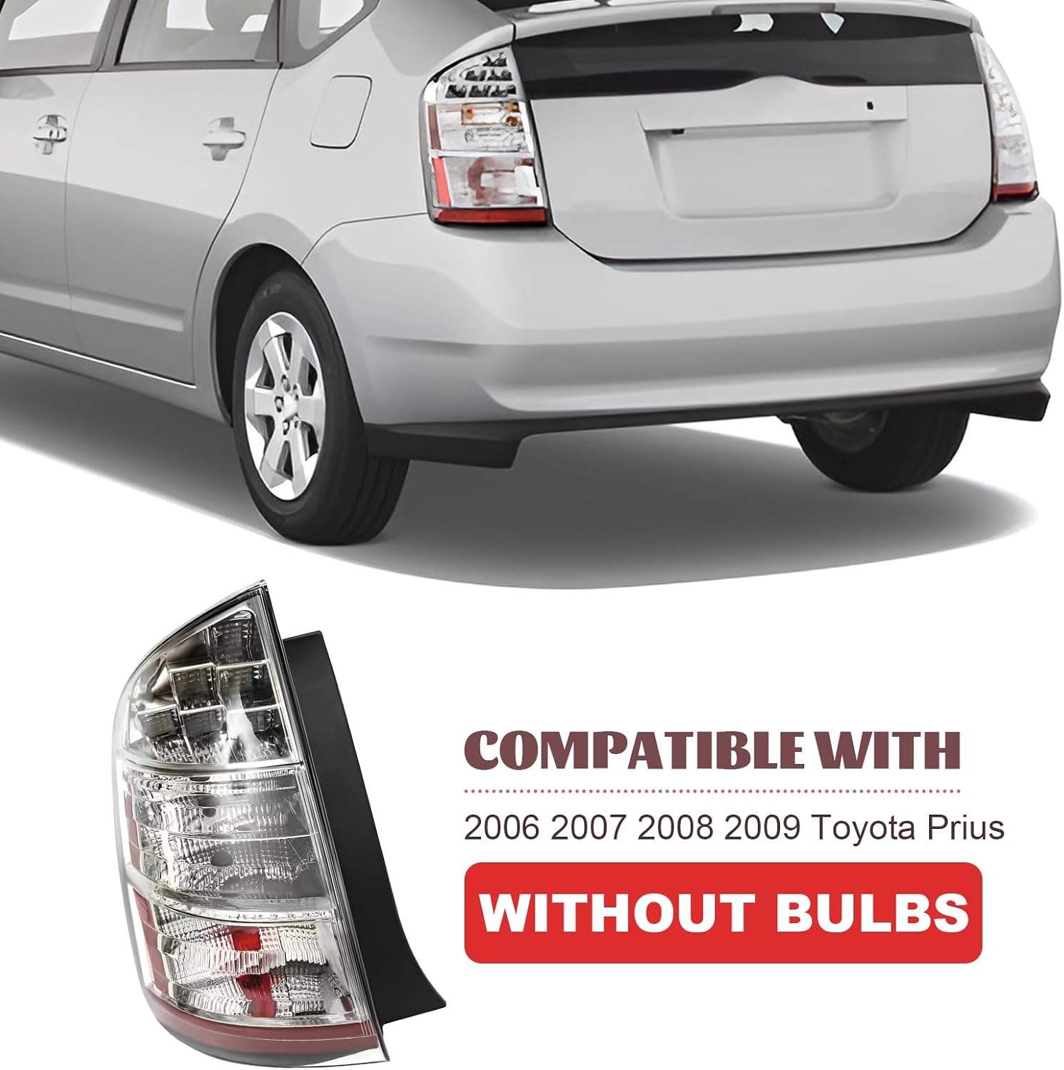 PIAOYUE- For 2004 2005 2006 2007 2008 2009 Toyota Prius Hatchback Tail Lights Left Dirver Side Replacement Black Housing Clear Lens