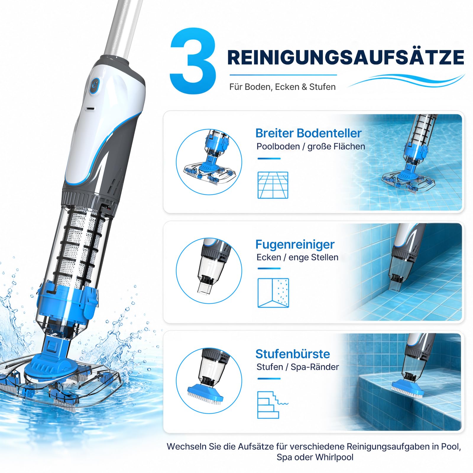 2026 Poolsauger Akku, Pool Staubsauger Handsauger Kabellos