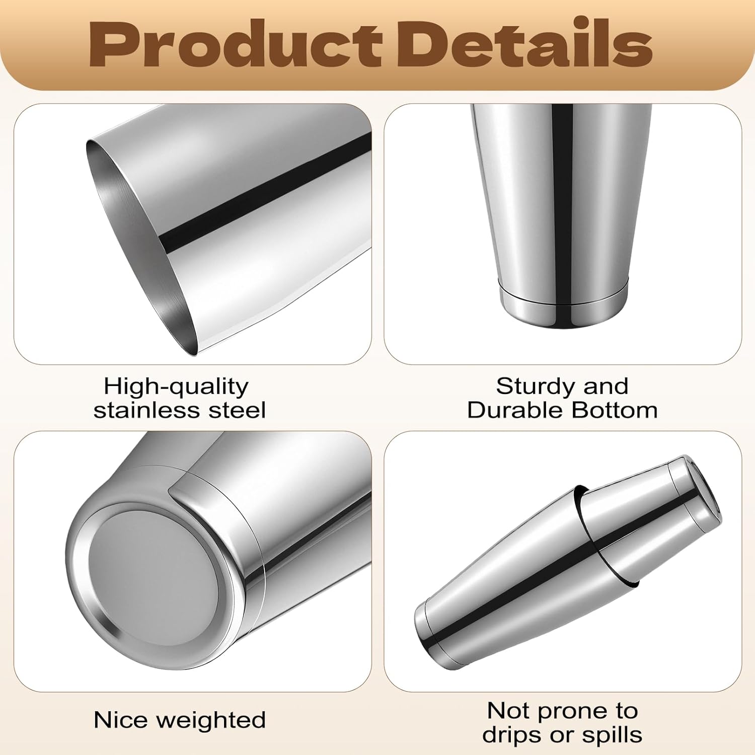 10 Pcs Cocktail Shakers, Professional Bar Shaker Boston Set, Boston Cocktail Shaker Set, Stainless Steel Martini Shakers Drink Mixer for Bartending, 18 oz & 27 oz (Silver)