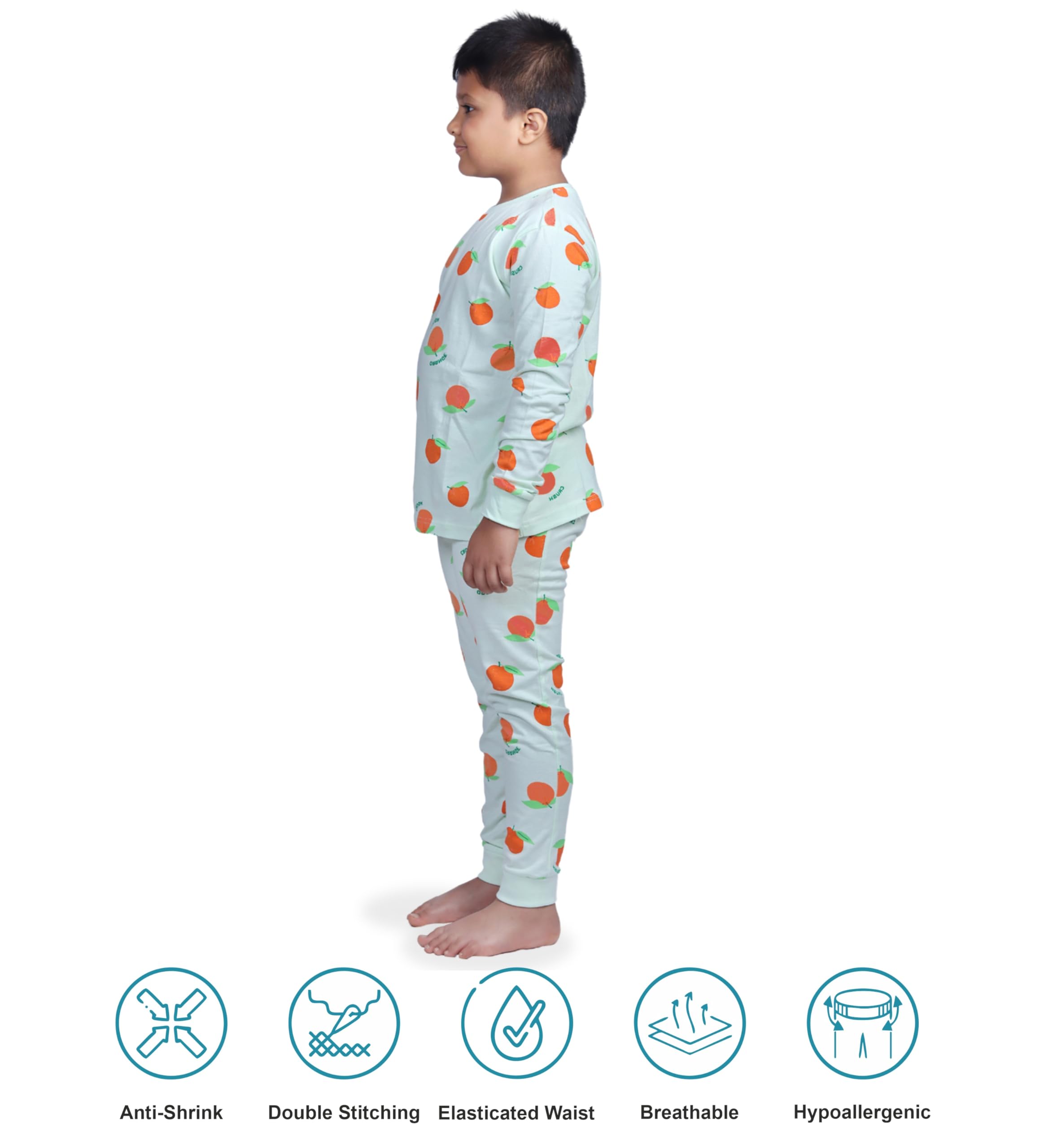 Hestia|H.Nsg.7|Kids Night Suit|Sleepwear|Night Dress Cotton|Trouser Full Sleeve Pajama Set Tshirt|Elastic Waist|Bottom Pyjama Tshirts For Boys|All Over Orange Printed|Green|2-4Yrs|Set 1,2 -4 Years - Image 4 thumbnail