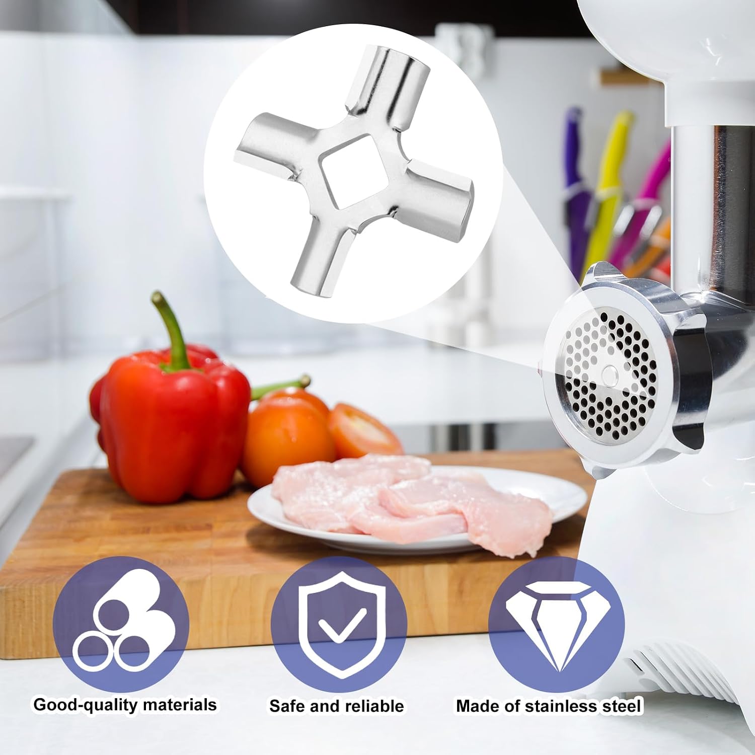 2pcs Stainless Steel Meat Grinder Blade Replacement for Stand Mixer Attachment Processor Parts Accessorie, Compatible with WPW10408733 W10408733 4162144 9706857 Food Grinder Knife