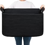 Goodpick Large Storage Basket 21.6" x 14.9" x 11.8", Blanket Baskets for Living Room, Woven Rope Storage Basket for Toys, Towels, Rectangle Laundry Dirty Clothes Baskets for Nursery, Mix Brown