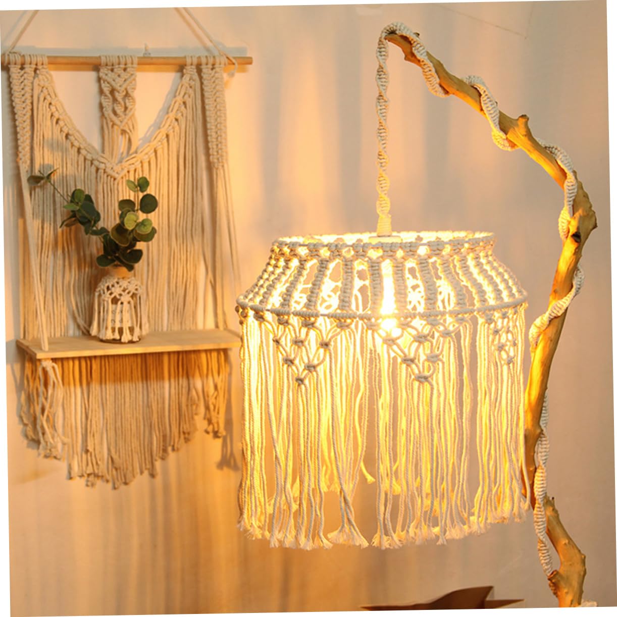 BESTonZON Lampion Wiszący z Plecionej Liny Do Oświetlenia Sufitowego Elegancki Klosz Do Lampy Podłogowej i Żyrandola Tworzy Ciepłą Atmosferę