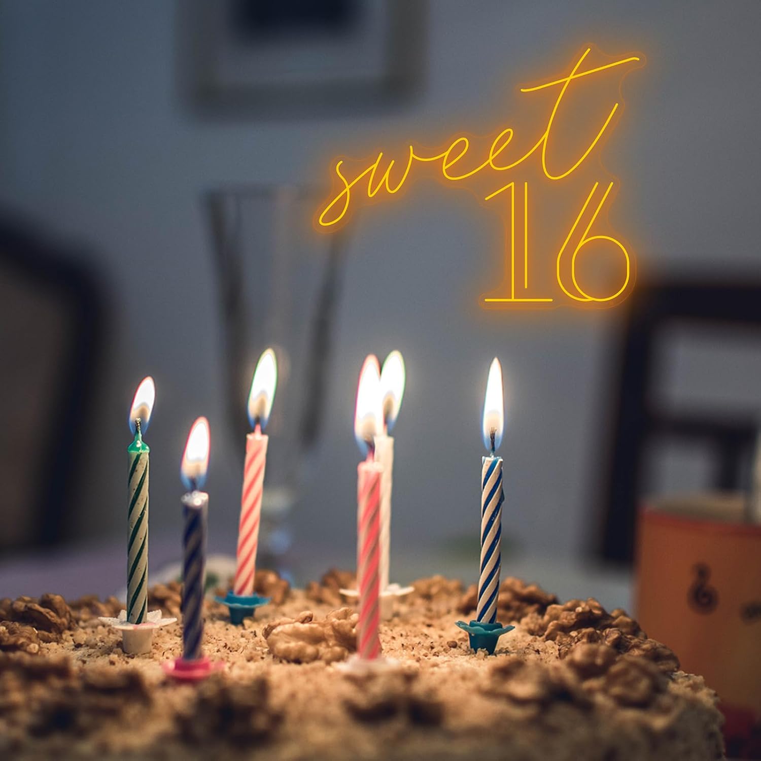 Sweet 16 Neon Sign,Neon Signs for Wall Decor,Happy Birthday Neon Signs for Bedroom Wall with Dimmable Switch for Any Age Children's Room, Bar, Party, Christmas, Wedding Decoration,20 * 16.1’’