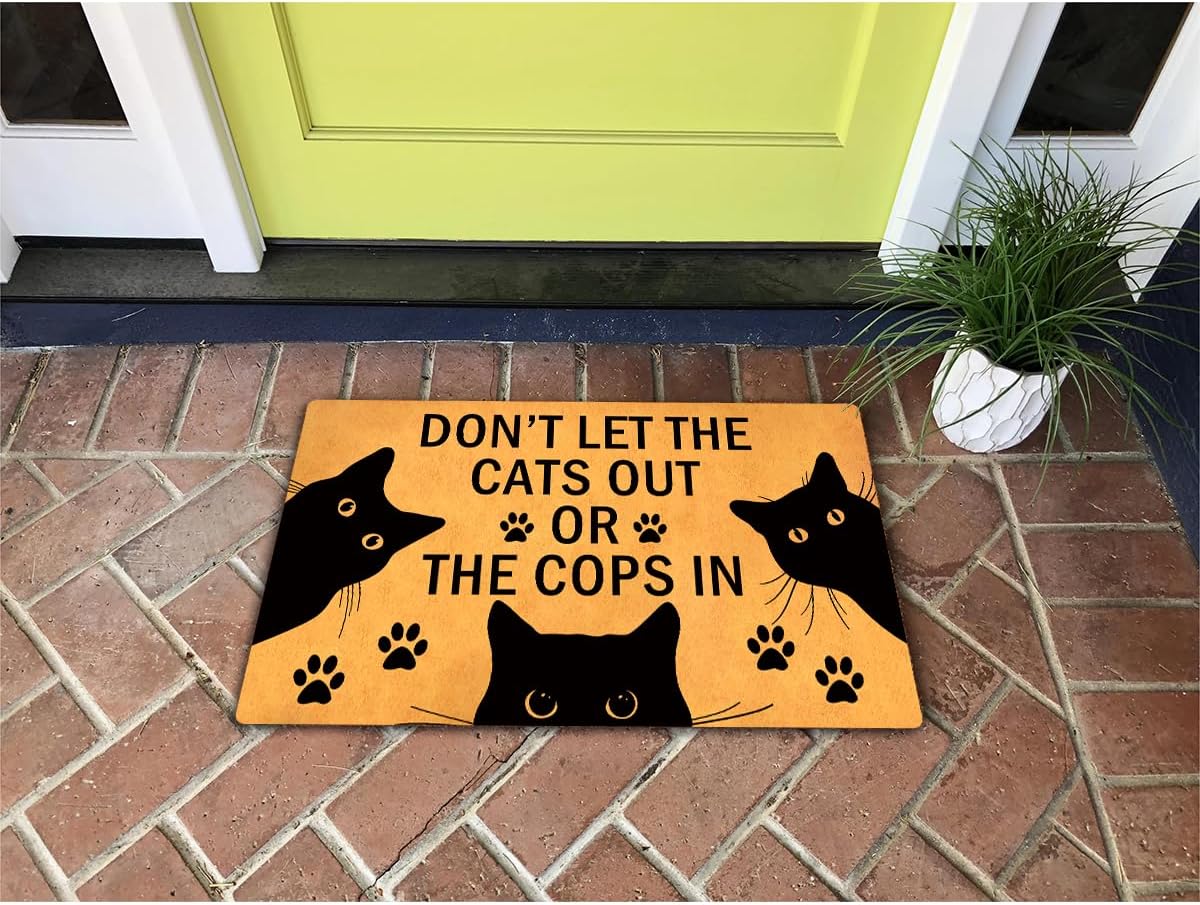 Funny Welcome Doormat Front Porch Decor Rugs With Rubber Back 30"(L) x 18"(W)Don't Let the Cats Out Or the Cops In Doormat For Entrance Monogram Mats for Front Door No Slip Kitchen Rug and Mats