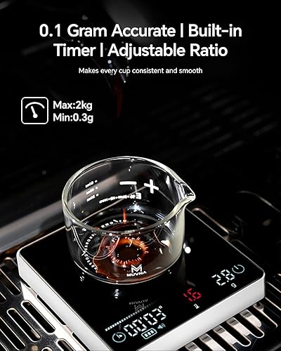 Miniatura 4 de Báscula de café digital con temporizador, mini báscula de café expreso con pantalla de flujo y relaciones de preparación, 4 modos inteligentes,