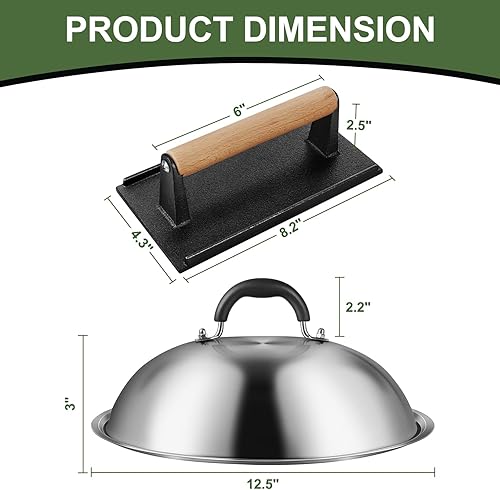 Miniatura 7 de Accesorios de plancha para Blackstone, cúpula de fusión redonda resistente de grado comercial de 12 pulgadas con parrilla rectangular de hierro