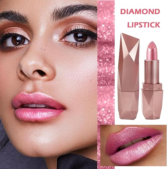 Shimmers Pearl Lipstick,Metallic Pink Glitter Lipstick for Women,High Impact Shine Lipcolor,Silky Smooth Full-Coverage Lip Stick,Pearlescent Nude Light Pink Lipsticks Non Stick Cup Sparkly Lip Makeup