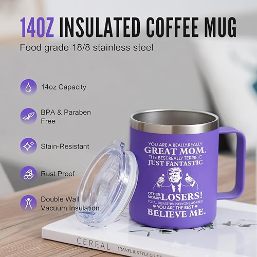 Miniatura 10 de NOWWISH Regalos para el día de la madre para mamá de hija e hijo, taza de café con texto en inglés "You're A Really Great Mom", regalos de