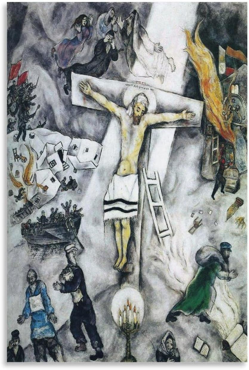 ZZYGGN GMGSW White Crucifixion by Marc Chagall Poster Abstract Prints Marc Chagall Canvas Wall Art Surrealism Painting for Office Picture Decor 40x60cm Unframe