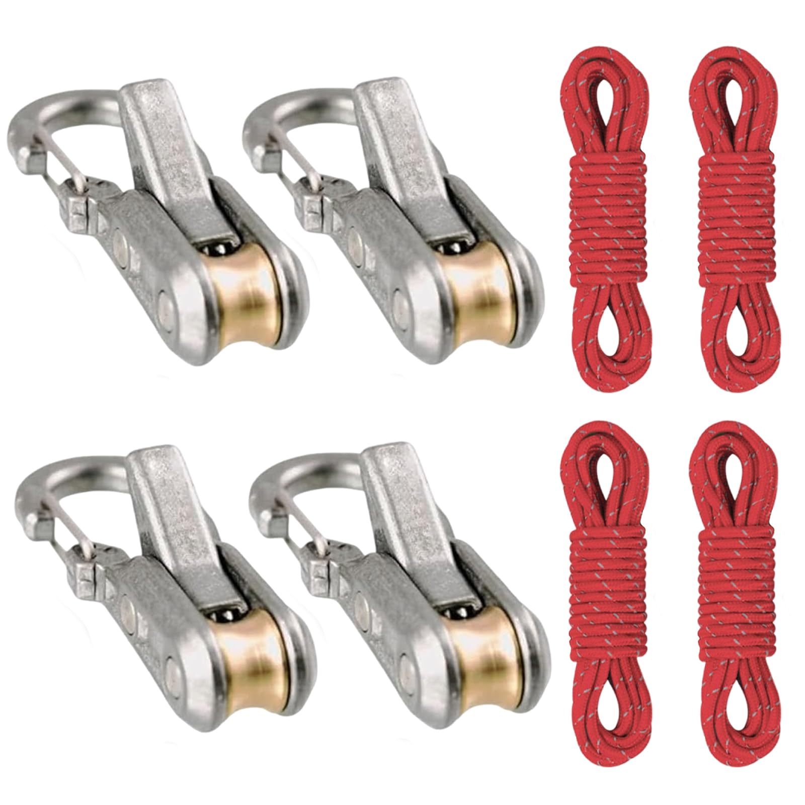 2/4/6-Pack Rope Roller Cam Lock Tensioner, Cord and Rope Tightening Tool with Carabiner Clips, Fast Adjustable Ropes Tie-Down Kit for Camping Hiking Tarp Boat & Outdoor