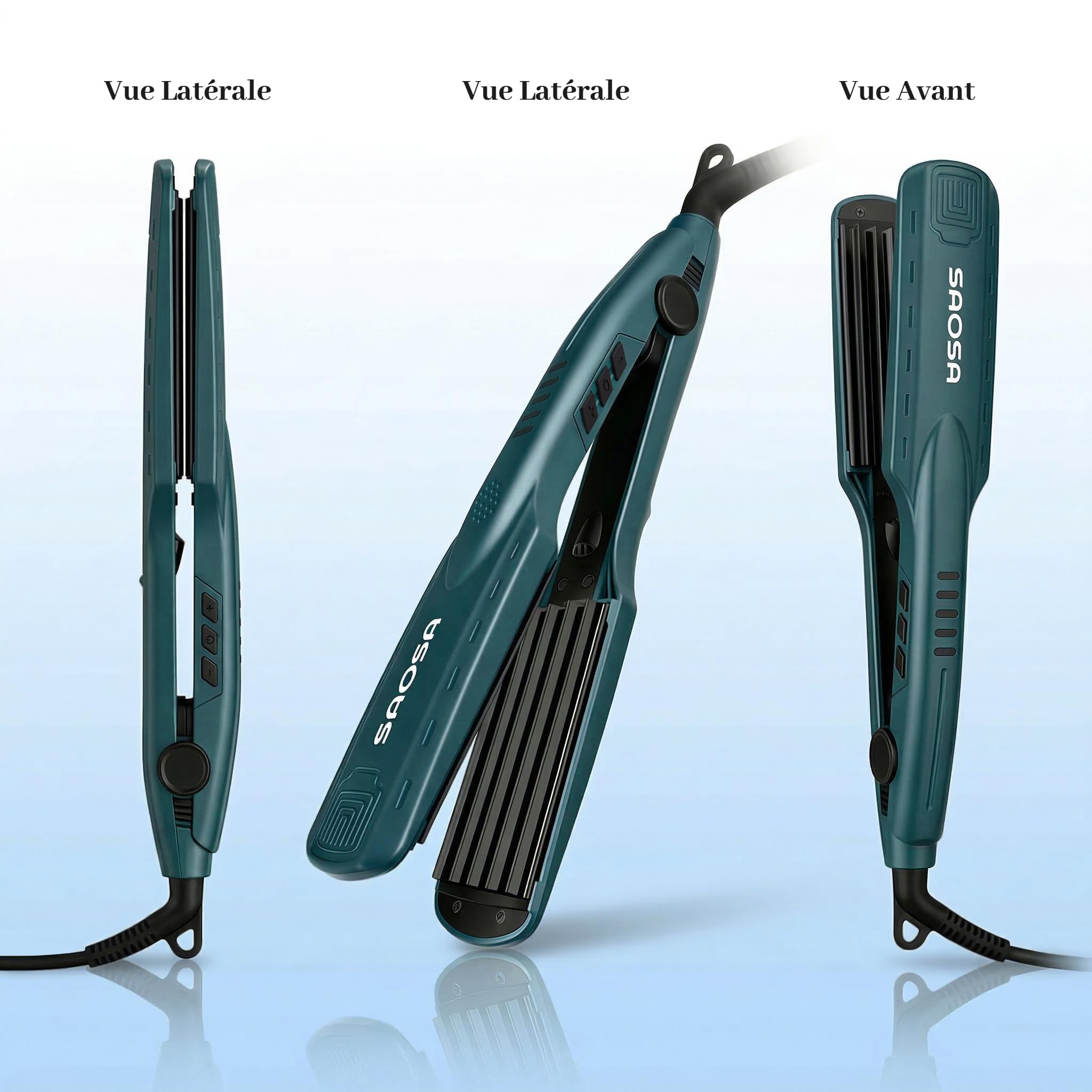SAOSA Fer à Gaufrer Cheveux Professionnel 35mm - Fer à Onduler Crimper avec 5 Températures Réglables 150°C-230°C, Chauffe Rapide 30s, Plaques Céramique Tourmaline, Bivolt 100-240V, Volume Racines