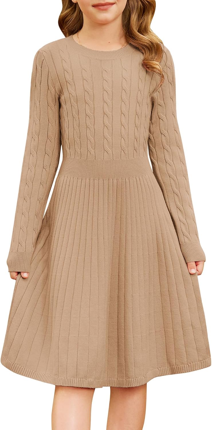 GRACE KARIN Girls Fall Sweater Dress Long Sleeve Knit Dresses 6-14 Years