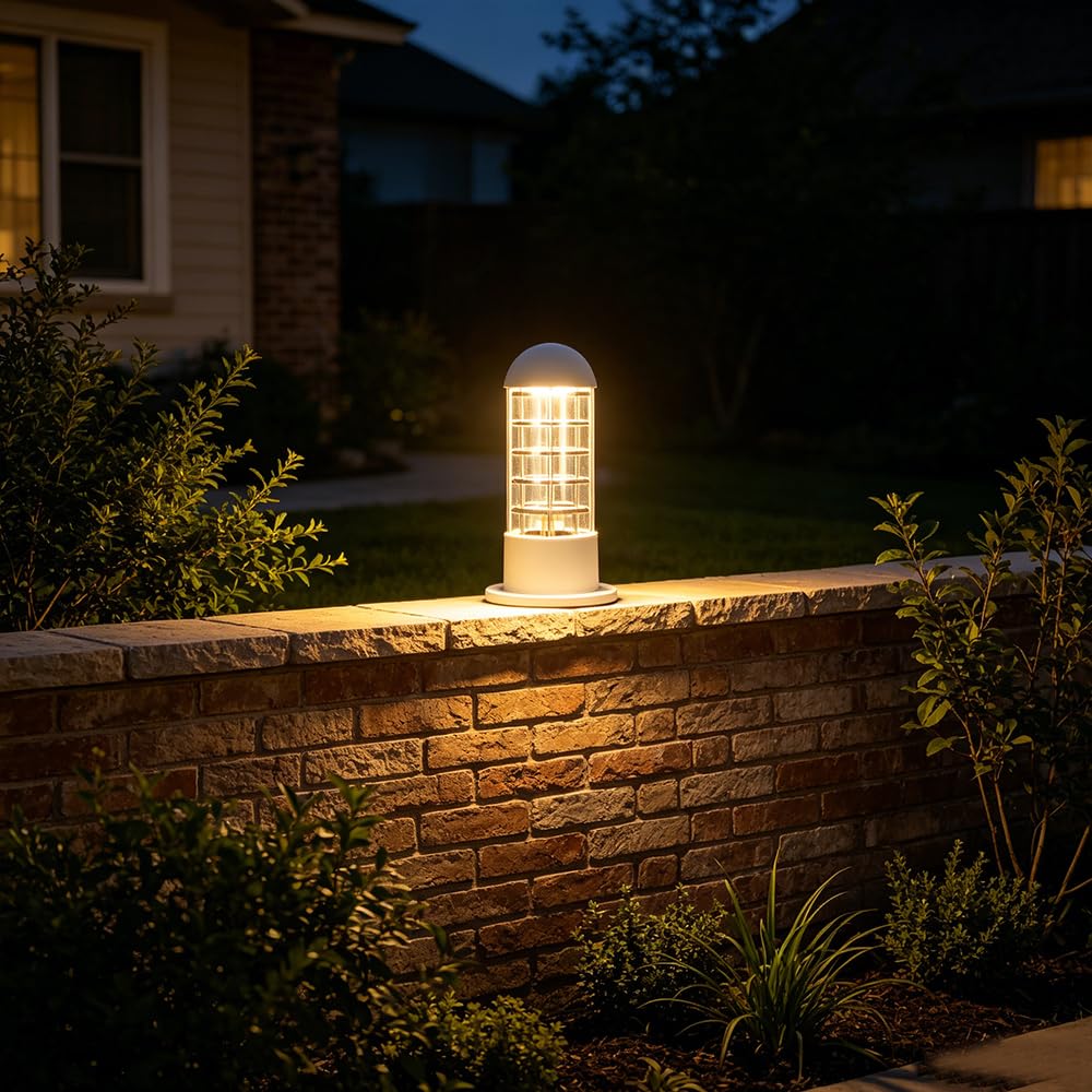 Luci palo Lampada esterno E27 Piazza Recinzione Colonna Piedistallo Lampione da giardino Luce Cancello Paletto Luce pilastro retrò Alluminio Impermeabile Patio terra lampioncino per vialetti (C)