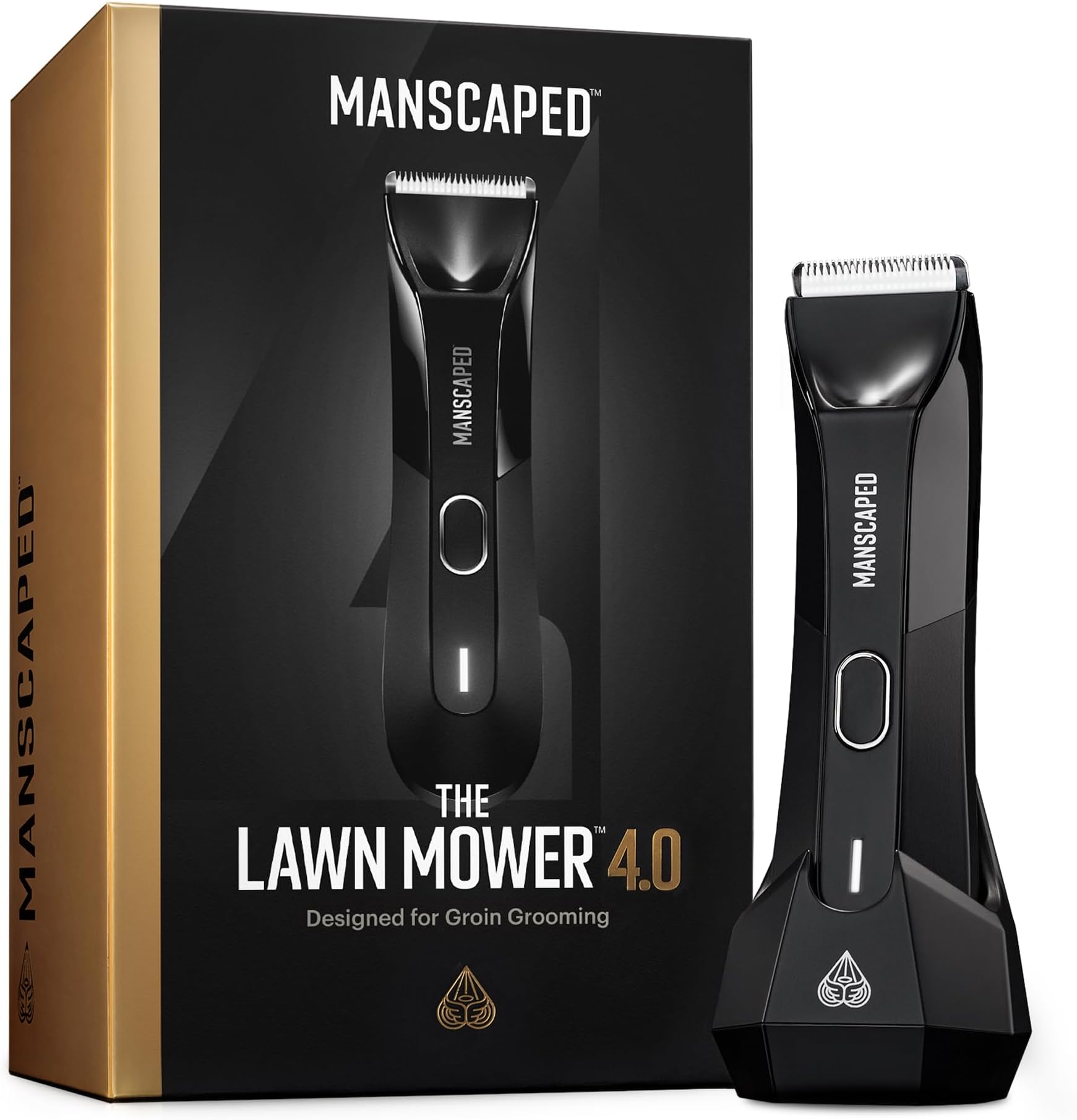 MANSCAPED® The Lawn Mower® 4.0, Electric Groin Hair Trimmer, Replaceable SkinSafe® Ceramic Blade Heads, Waterproof Wet/Dry Clippers, Rechargeable, Wireless Charging, Male Hygiene Grooming Razor