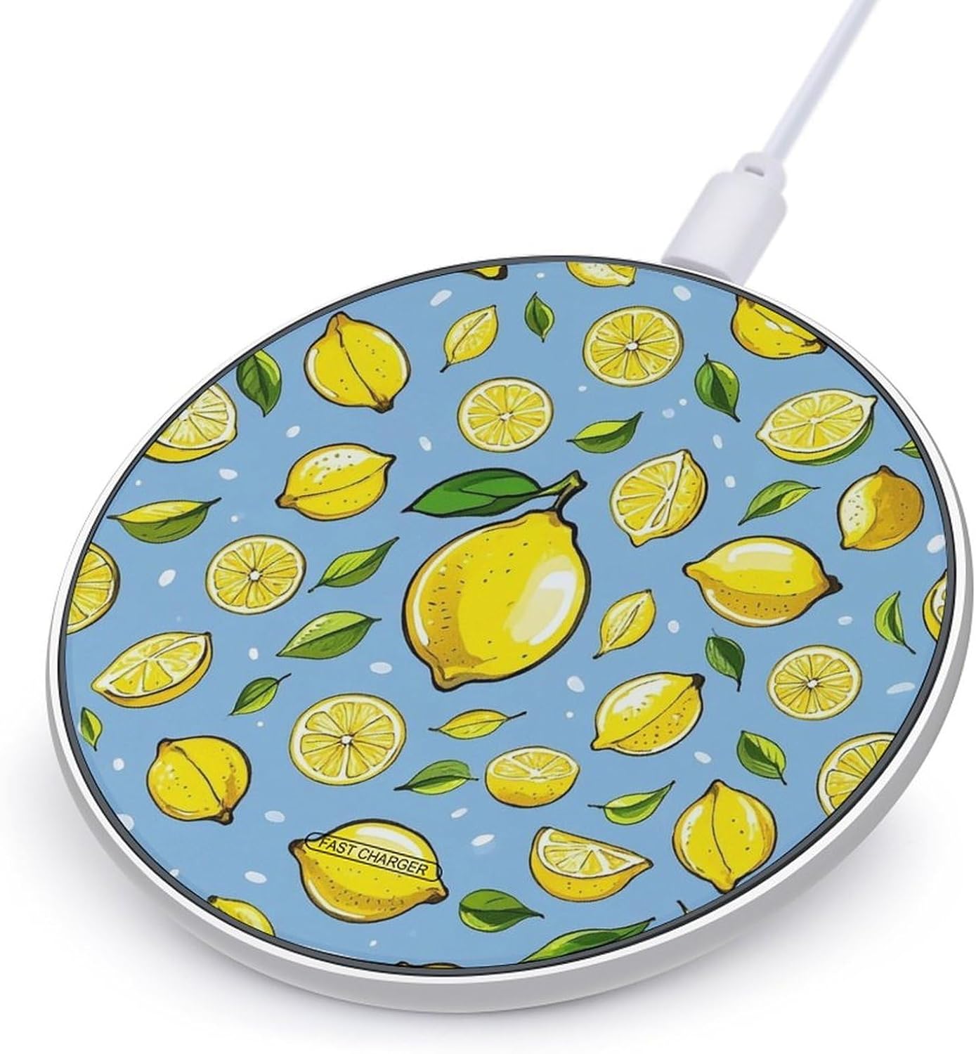 Lemon Hand Drawn Pattern Wireless Charger 10W Portable Fast Wireless Charging Pad Compatible with Phone Slim Charging Station Lightweight Charger Mat Charging Block for Travel Home Office