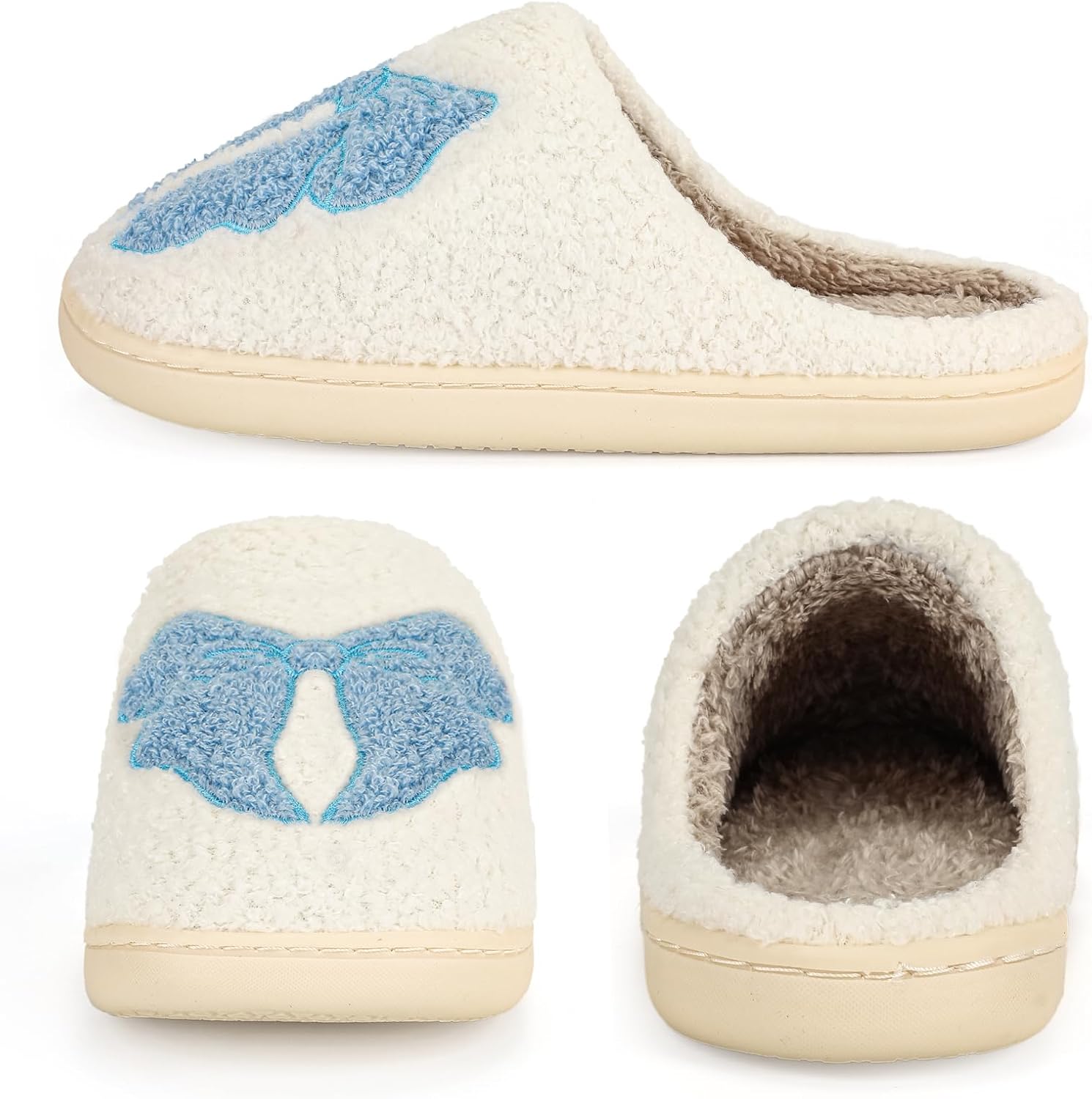 Women's House Slippers Cute Bow Indoor Men's Memory Foam Fur Shoes - Image 6