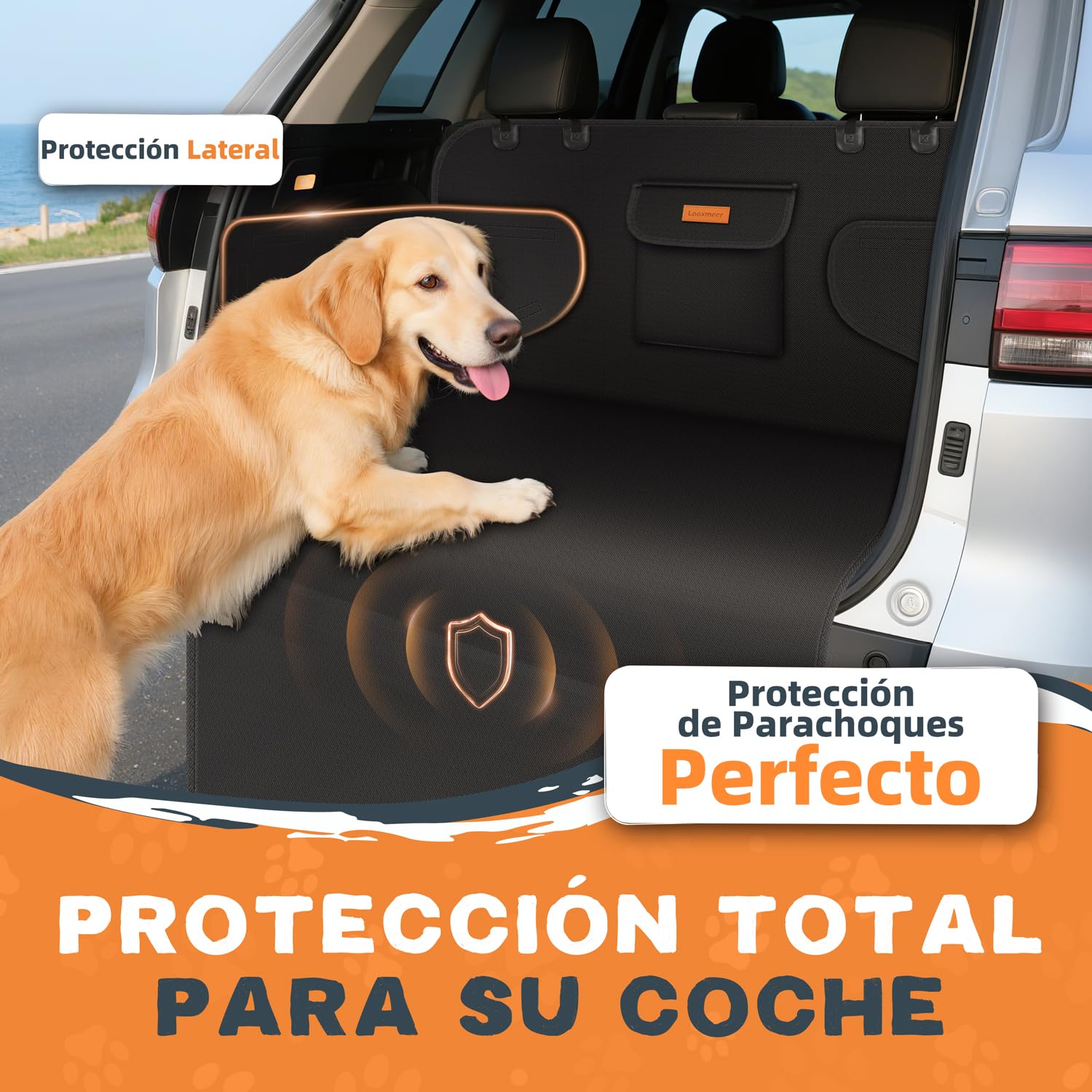 Funda Maletero Coche Perros Universal, Protector Antideslizante y Impermeable, con Protección Lateral, Cubierta Coche Antiarañazos Lavable para SUV Camión Sedán, Negro(Ligero)