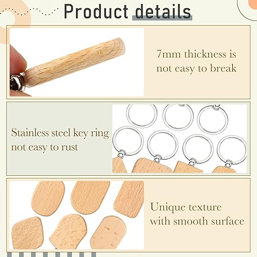 Miniatura 3 de 20 piezas de madera grabada en blanco con forma variada, llavero de madera en blanco, llavero de madera sin terminar, llavero de madera para