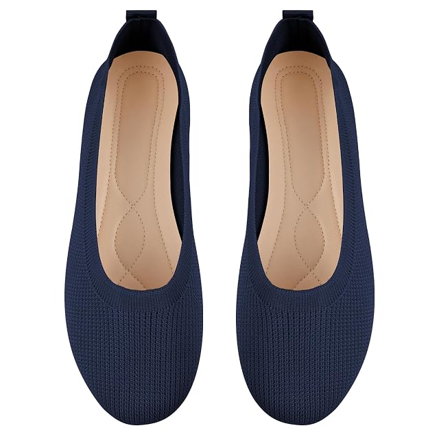 OFFCUP Damskie płaskie buty o szerokiej szerokości, dzianinowe buty baletowe, czarne, na co dzień, miękkie, oddychające, okrągłe, balerinowe, płaskie, odpowiednie na zakupy, imprezy, do pracy i na