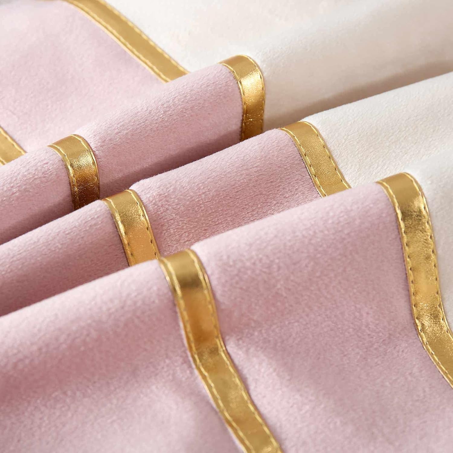 WACOMECO Velvet Throw Pillow Covers - Pack of 2 Soft Decorative Cushion Covers Cases with Gold Leather for Sofa Bedroom Livingroom Car, 16 x 16 in, Blush Pink and White - Image 6