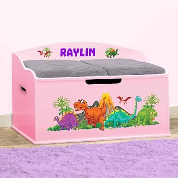DIBSIES Personalized Creative Wonders Toy Box, Dinosaurs, 30 x 19.25 x 18 inches, Soft-Close Lid Pink