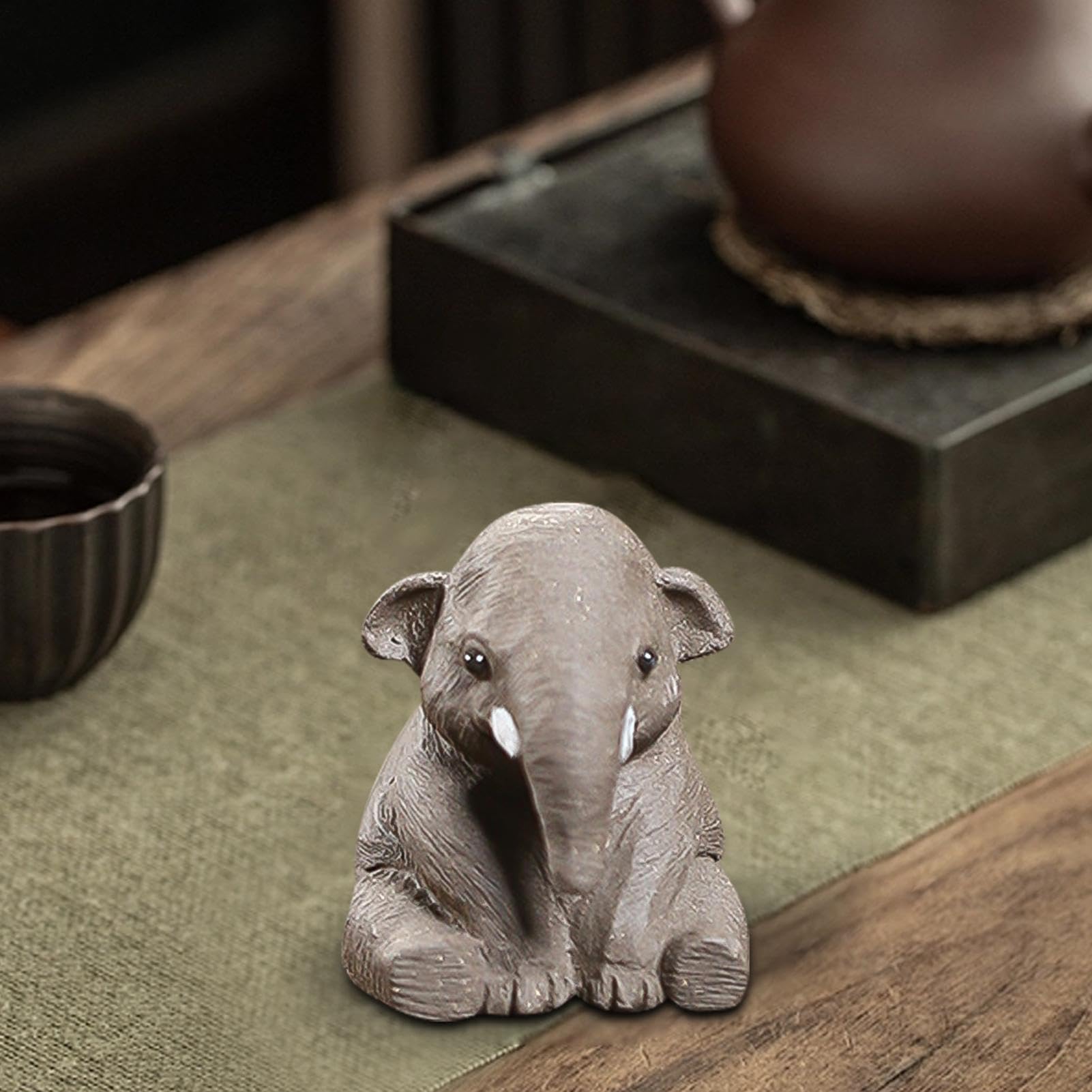 Vassoio da tè in argilla viola con statua di elefante e coccodrillo, tovaglietta fatta a mano per cerimonia del tè, regalo per anziani