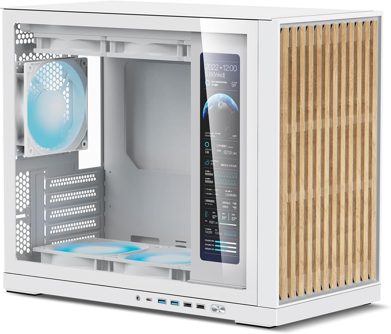 Shiny Snake G600 MFF PC Case with 11.3" Side Screen - M-ATX/Mini-ITX Motherboard - 120/240/280/360 AIO + 170mm Radiator + 400mm GPU Compatible - Tempered Glass + Up to 7 Cooling Fans, Birch White