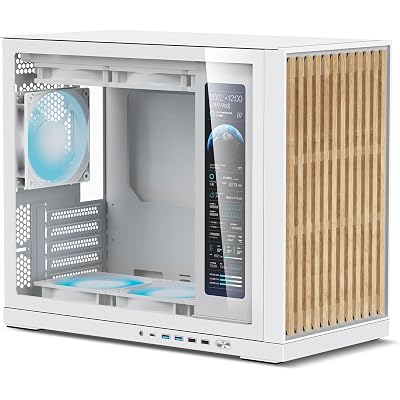 Shiny Snake G600 MATX MFF Gaming Case with 11.3 Inch Screen, Solid Wood Front Panel, Tempered Glass, 360 AIO Compatible, 400mm Long GPU, 170mm Tall Cooler, 160mm ATX PSU - White