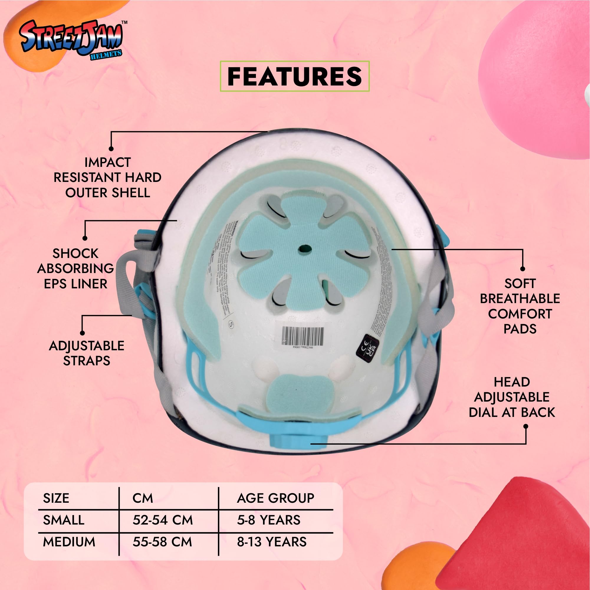 STREETJAM Magic Unicorn Open Face Sports Helmet for Kids, Hard PP Outer Shell, EPS Inner Comfort Linner case, Adjustable Strap & Adjuster Dial, Unisex Helmet for Cycling(8-13 Years, Pink) 4