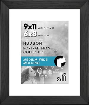 Americanflat 9x11 Picture Frame - Matted to 6x8 - Engineered Wood - Black