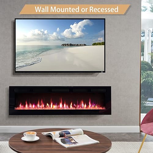 Miniatura 2 de Efiretric Grace 60  W 3 in 1 Electric Fireplace EF452 Freestanding Wall Mounted Recessed 9 Colors Flame Effect TV Media Wall Heater 750W1500W Remote