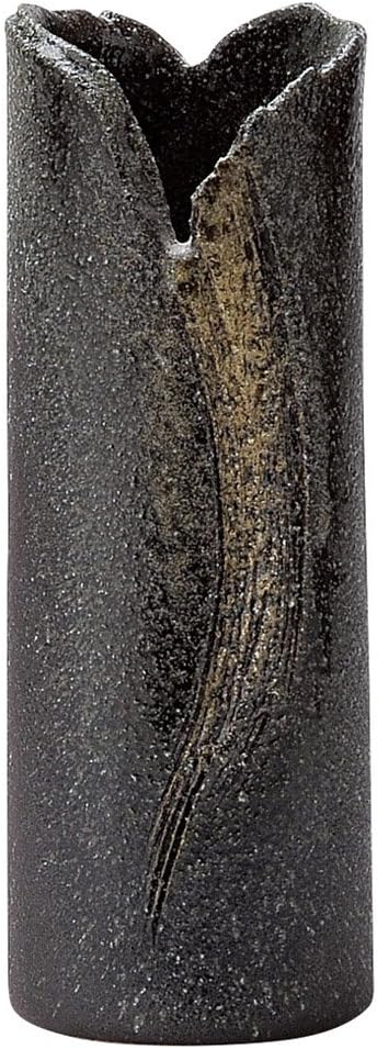 Shigaraki Ware MR-1-2569 Hechimon Vase, Flower Base, Large, Vertical, Black, Kiln Gold Color, Buddhist Altar, Ceramic