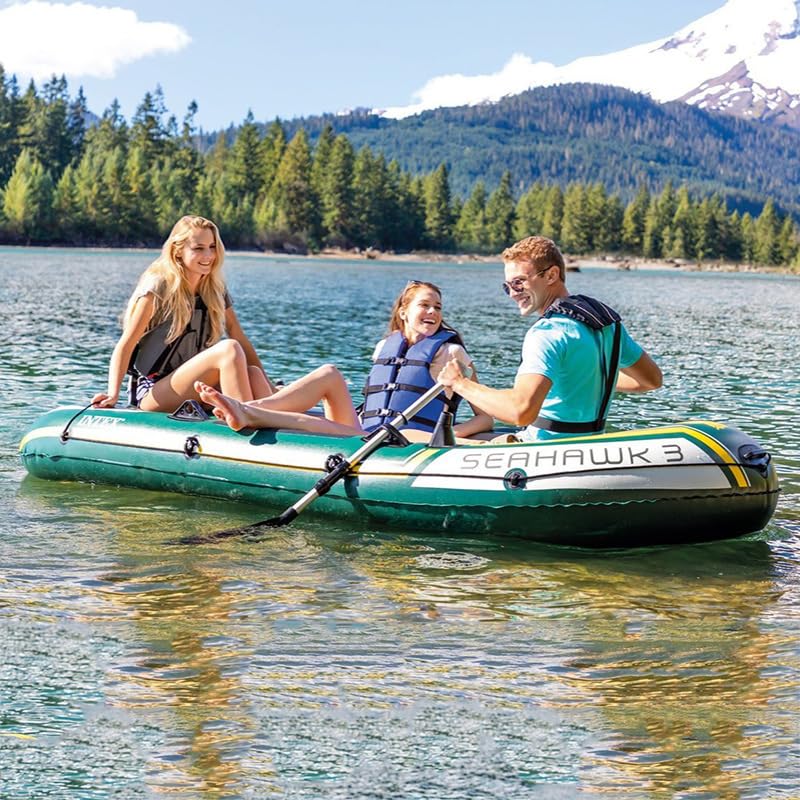Image of Seahawk 3, 3 Person Inflatable Boat for Flood Rescue, Adventure, Rafting, Fishing, with Oars & Air Pump (68380)