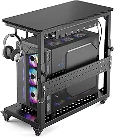 GreenForest Suporte de torre de computador resistente com rodas, carrinho de PC com rodinhas para jogos, suporte de PC de torre completa ajustável de 5 alturas com gerenciamento de cabos, rodízios
