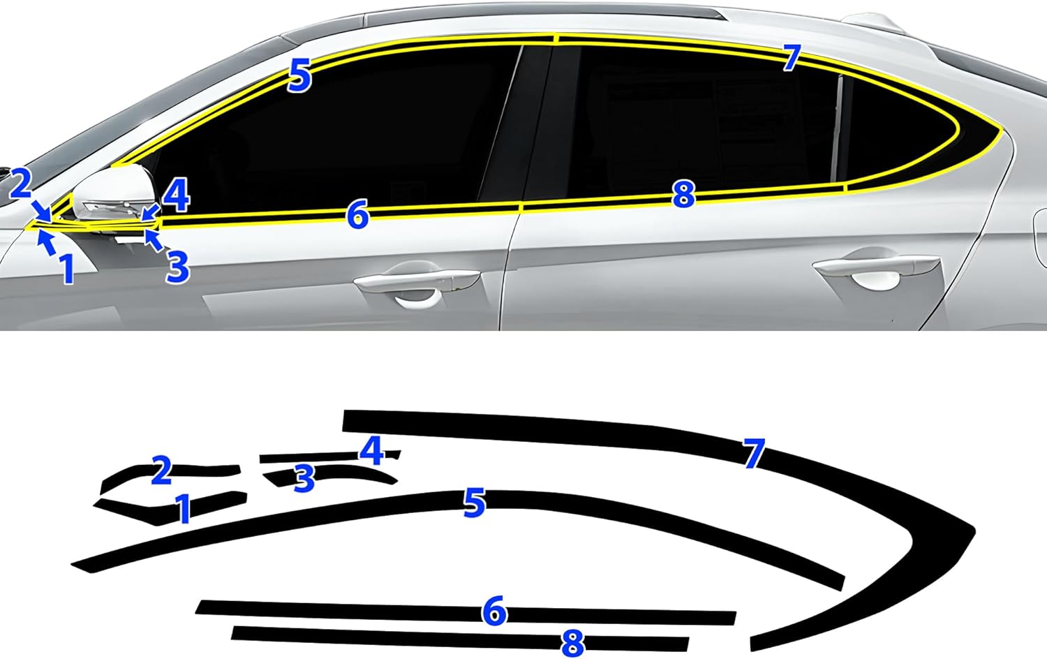 BOGAR TECH DESIGNS for Genesis G70 2019-2026 Side Window Chrome Delete – Precut Vinyl Trim Overlay, Gloss Black Blackout Appearance