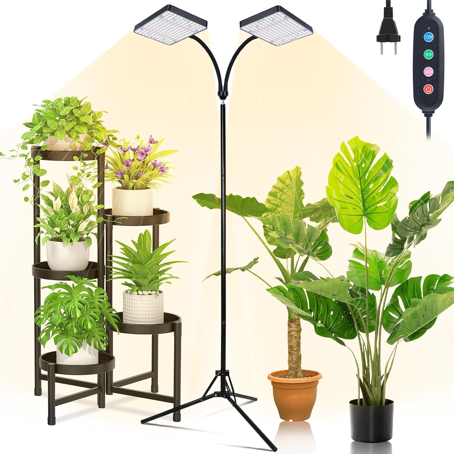 2Head Grow Light with Upgraded Stand for Indoor Tall Plants