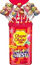 Chupa Chups Best of Lollipop Tin with Logo Topper, Contains 100 Lollipops in 7 Flavours Handy Pop Art Storage Tin Suitable for Birthday 100 x 12g