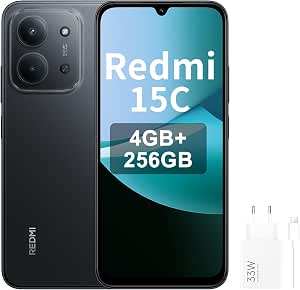 XIAOMI Redmi 15C - Smartphone de 4 + 256 GB, color negro Midnight, pantalla de 6,9" 120Hz, MediaTek Helio G81-Ultr, cámara de 50 MP, 6000 mAh, no incluye cargadores, incluye cargador de 33 W