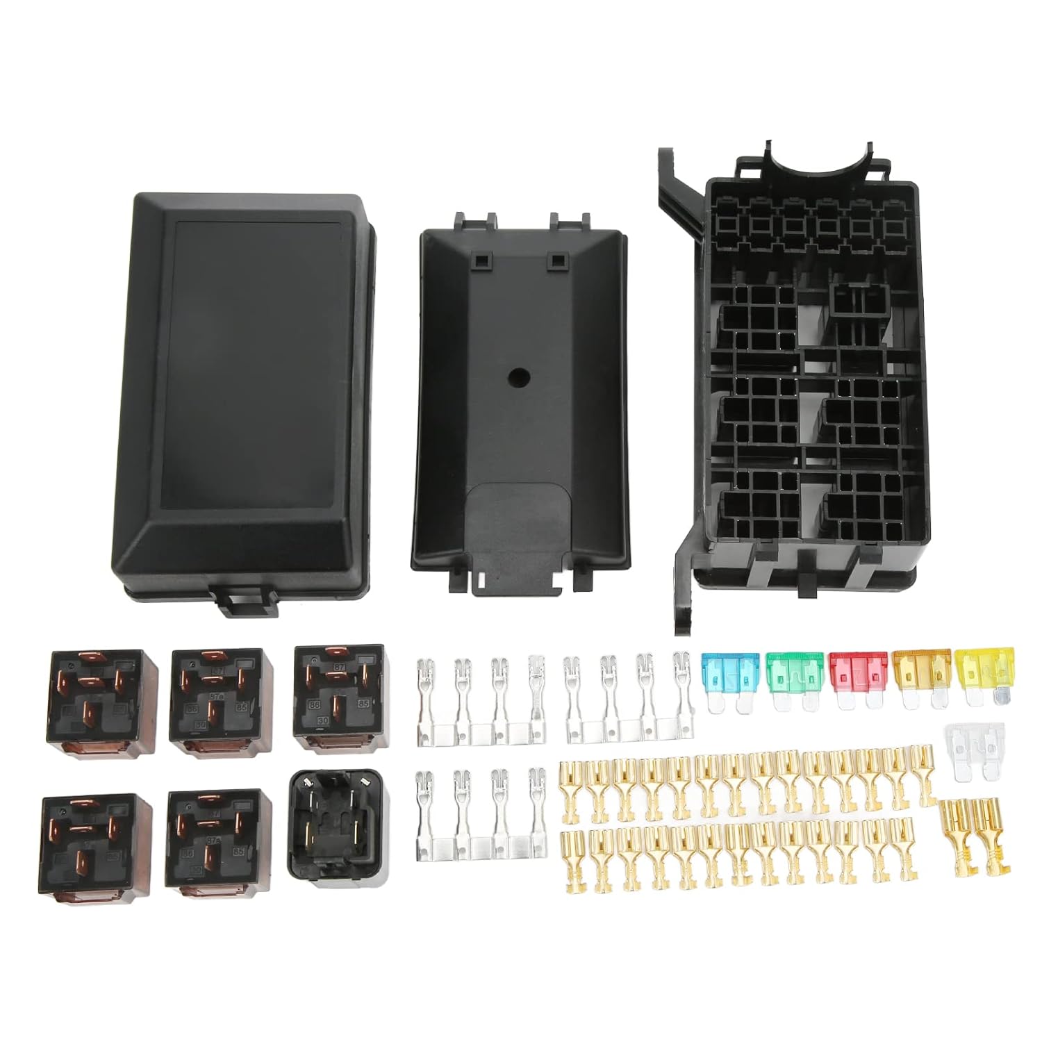 Fuse Relay Box, Push Fit Relay System Box 6 Way Plug and Play Durable Complete Box for Automotive Marine