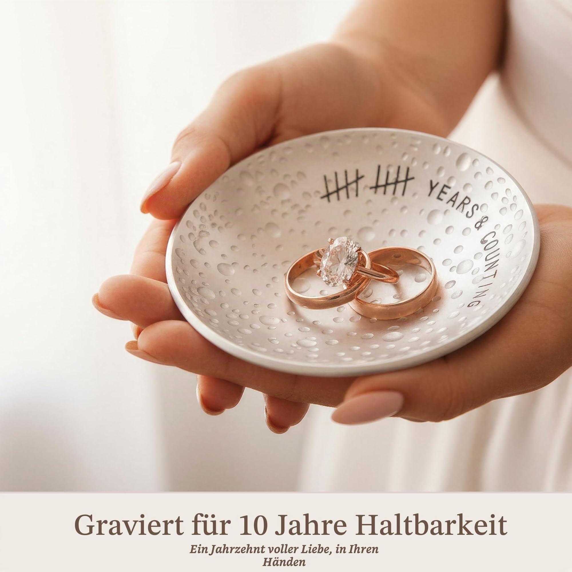 Geschenk zum 10. Jahrestag – 10,2 cm, graviert, Aluminium Hochzeit Ring Halter Schale & Geschenkbox – 10 Jahre Jubiläum für Ihn & 10 Jahre Jubiläum für Sie strukturierter Stil