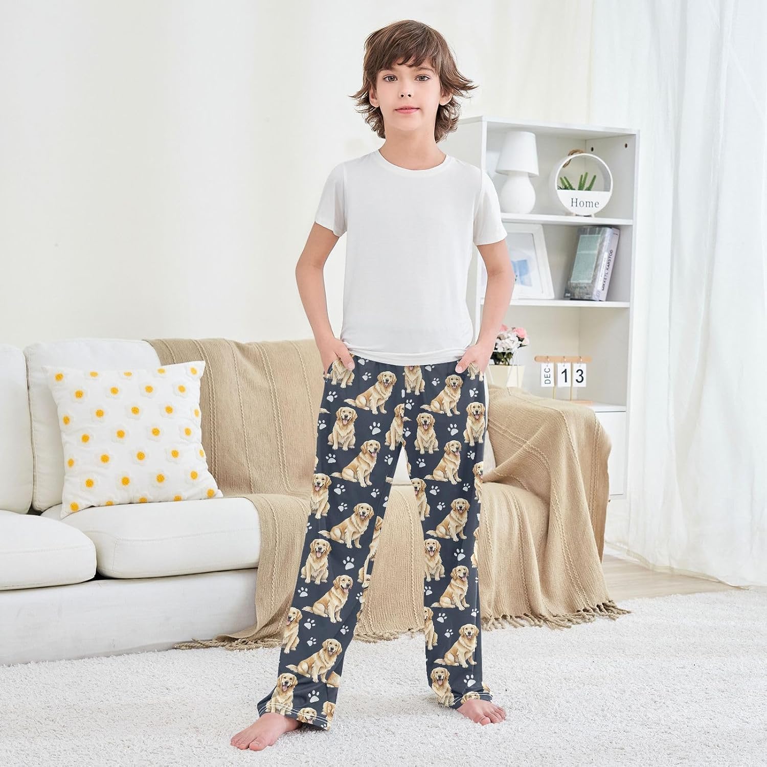Cozy Lounge Pajama Bottoms for Comfort & Relaxation, Soft Holiday Sleepwear with Pockets Ages 6–14 Years