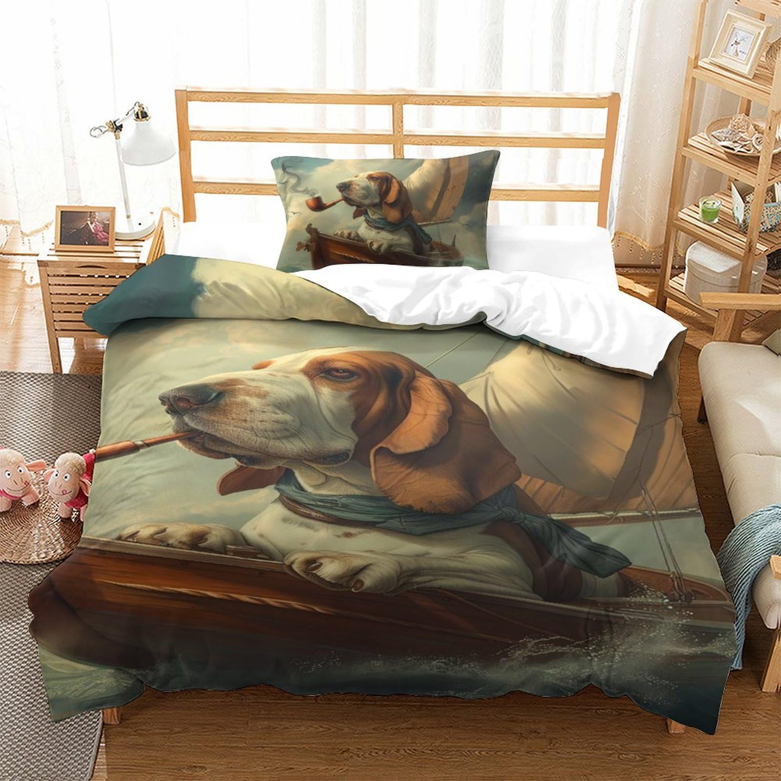 Housse de couette Basset Hound fermeture éclair fini la couette qui sort