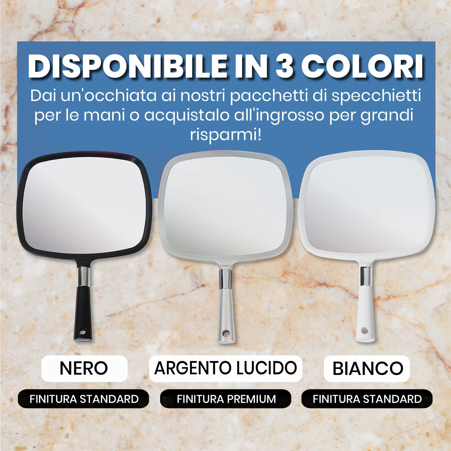 Mirrorvana Specchio portatile con manico ergonomico - specchio a mano grande per parrucchiere, barbiere, salone e dentista - 23 x 33 cm (bianco)