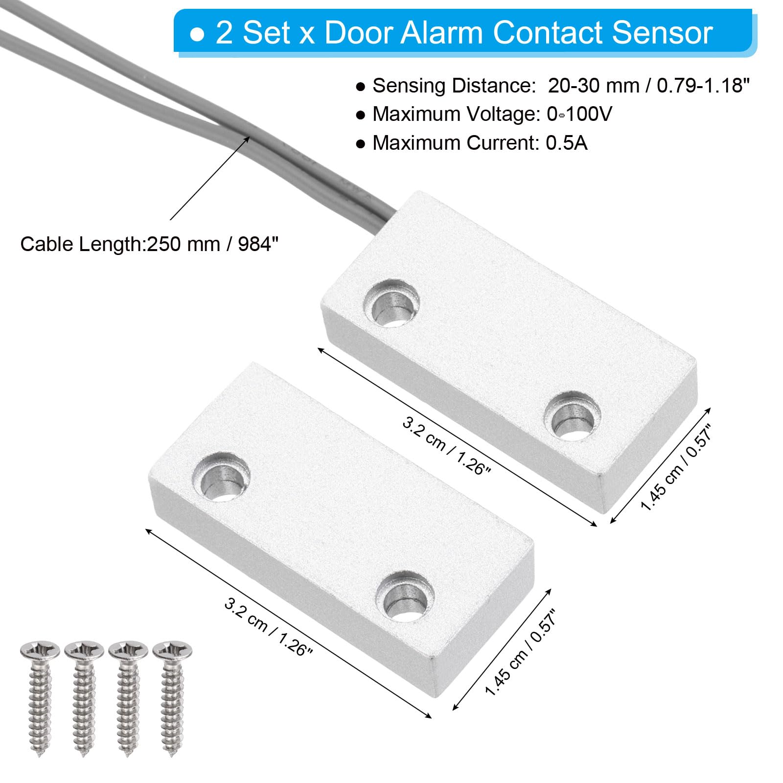 PATIKIL Security Rolling Door Contact, 2 Pcs 0-100V/0.5Amp Magnetic Reed Switch Alarm Sensor with 2 Wire for N.C. Applications, Grey - Image 2