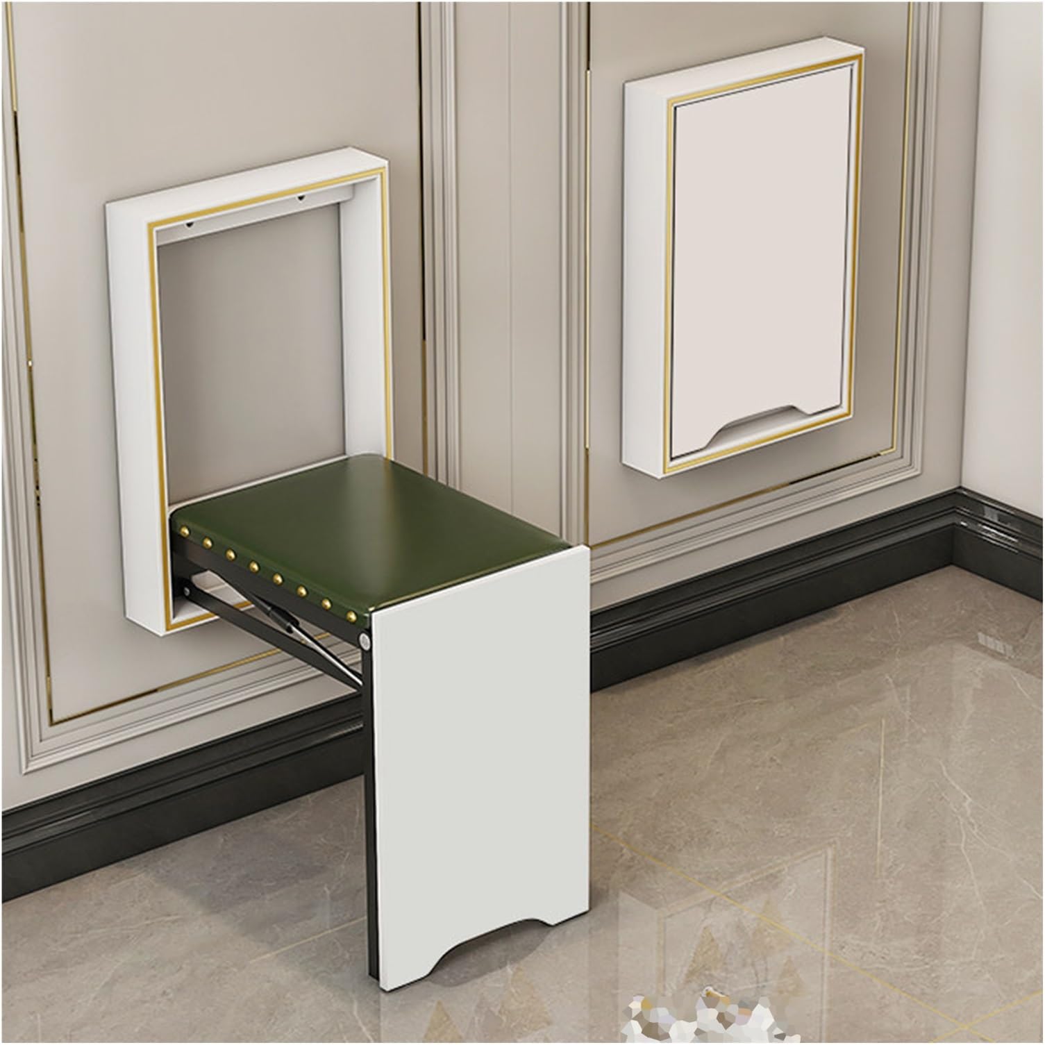 WIGING Wall Mounted Folding Shoe Changing Stool, Engineered Wood Door Shoe Footstool, Invisible Folding Chair for Hallway, Space Saving(White)